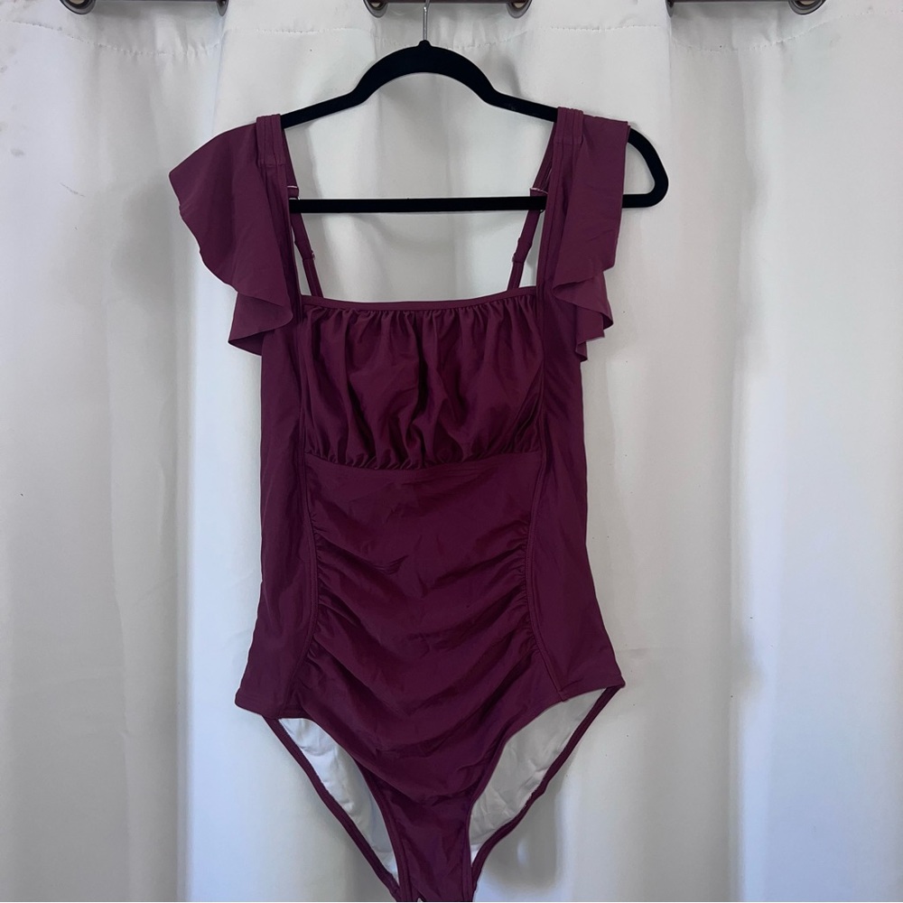Elegant Ruffled One-Piece Swimsuit in Plum